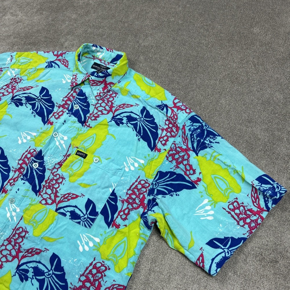 Vtg 90s Guess Georges Marciano Shirt Mens Medium Abstract Crazy Print AOP Rayon